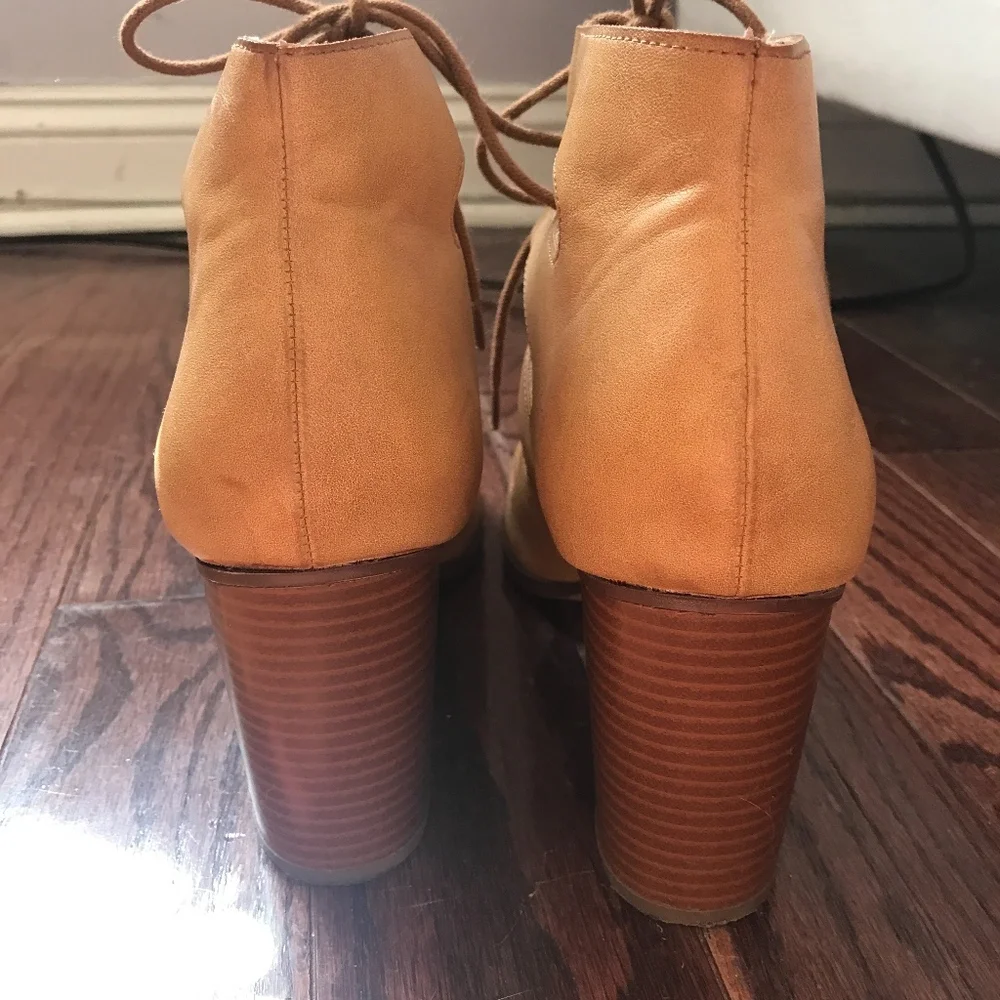 Lulu's Tan Lace-Up Cutout Block Heel Sandals